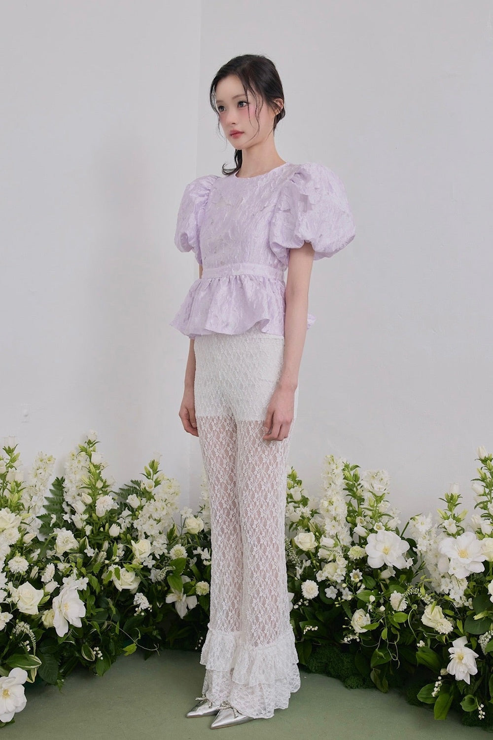Butterfly jacquard peplum tops