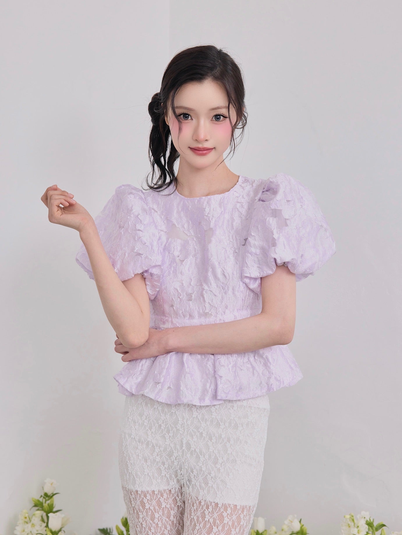 Butterfly jacquard peplum tops