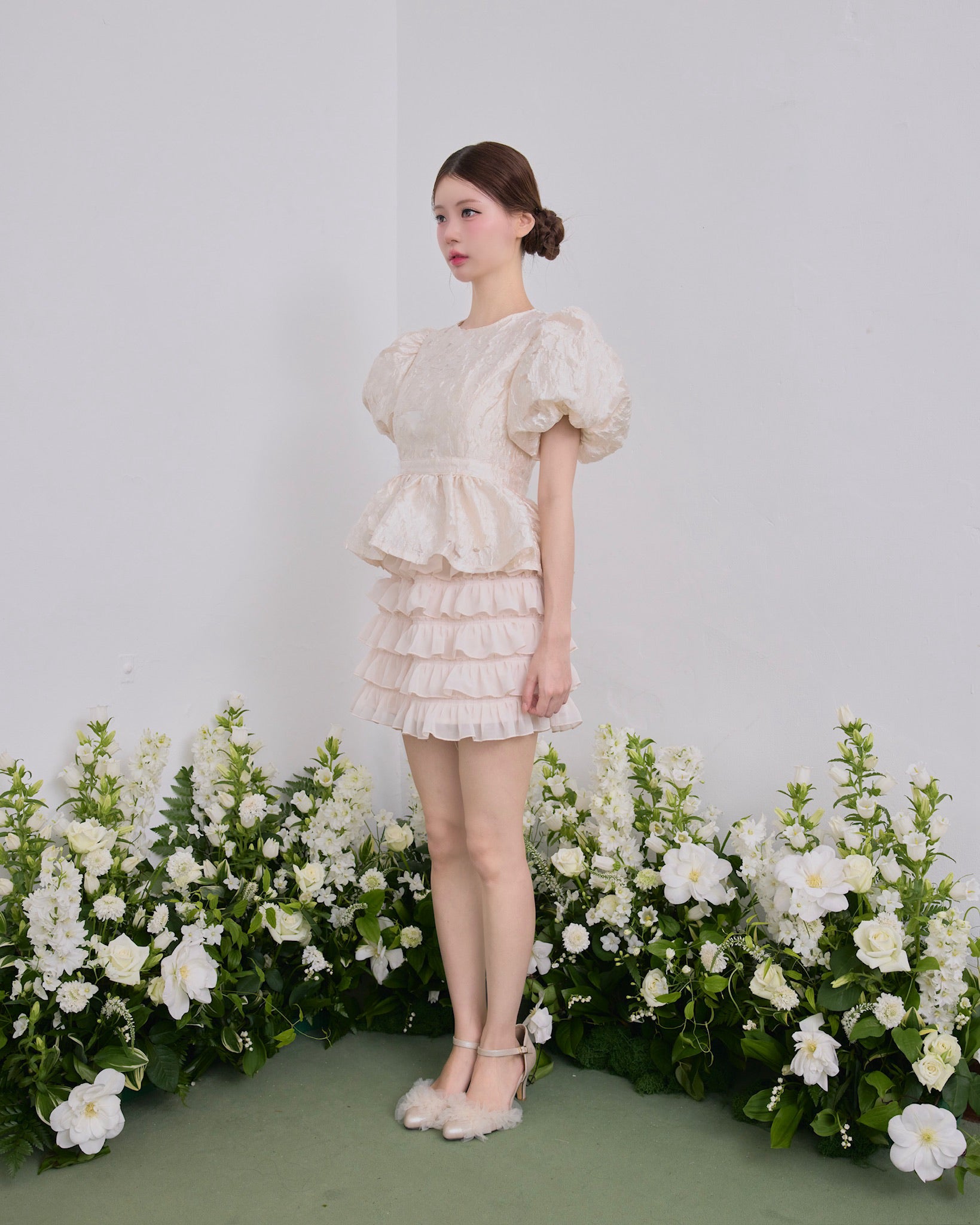 Butterfly jacquard peplum tops