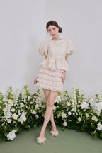 Butterfly jacquard peplum tops
