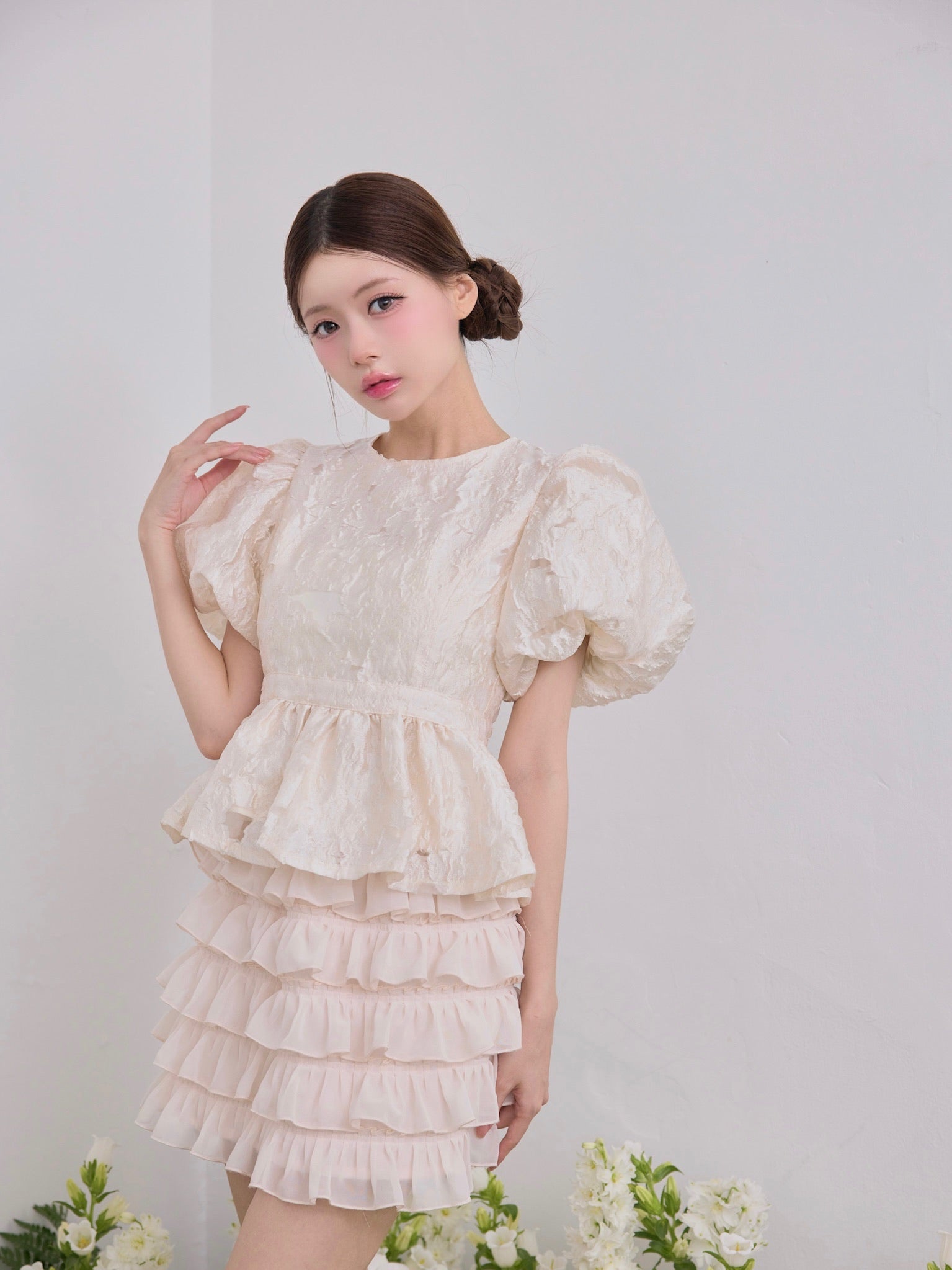Butterfly jacquard peplum tops