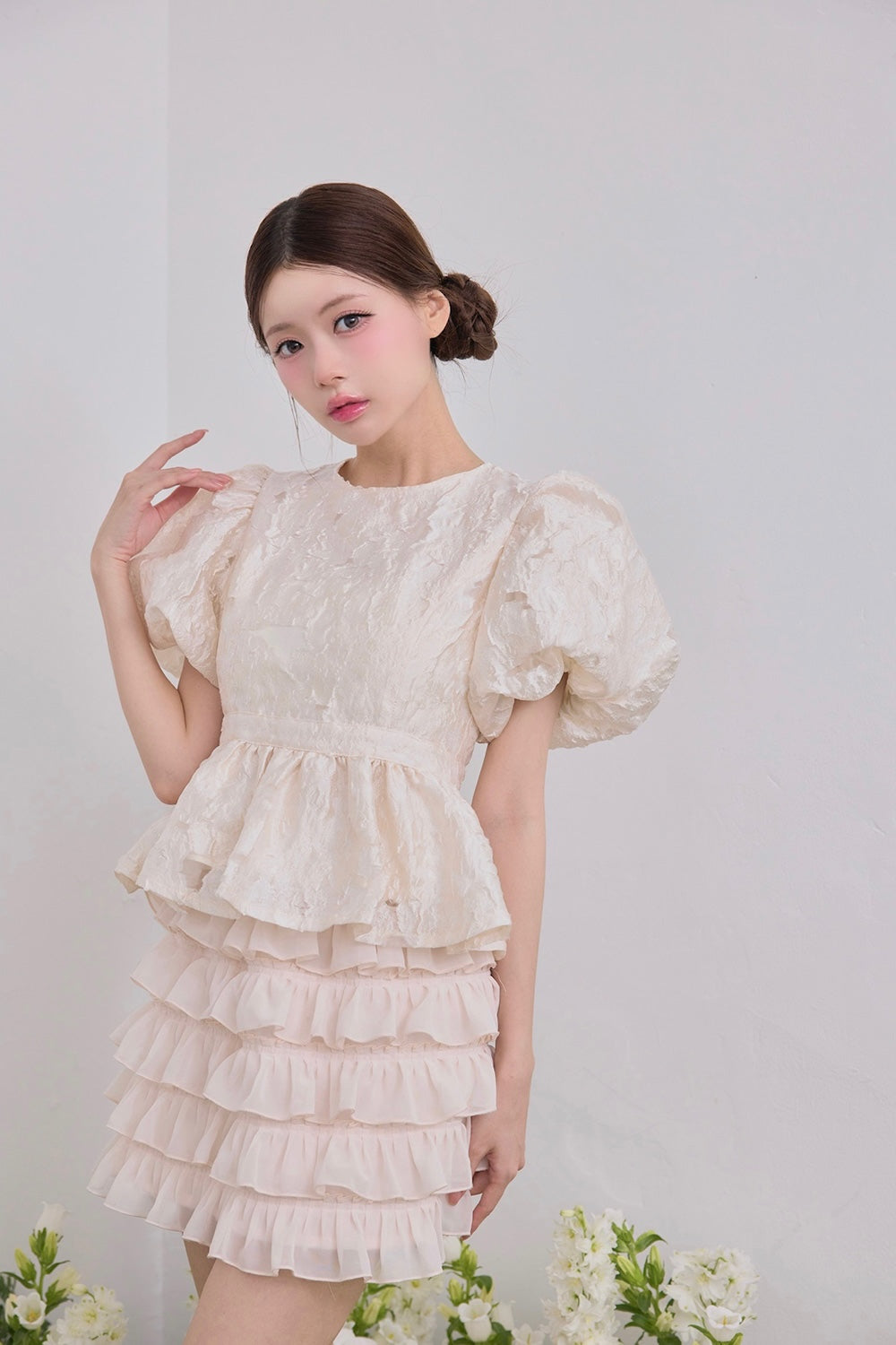 Butterfly jacquard peplum tops