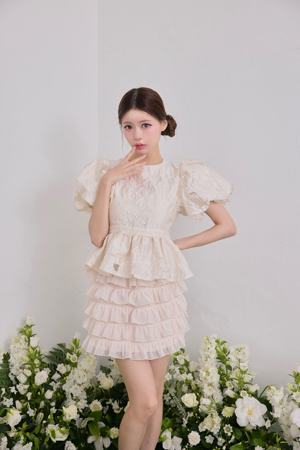 Butterfly jacquard peplum tops
