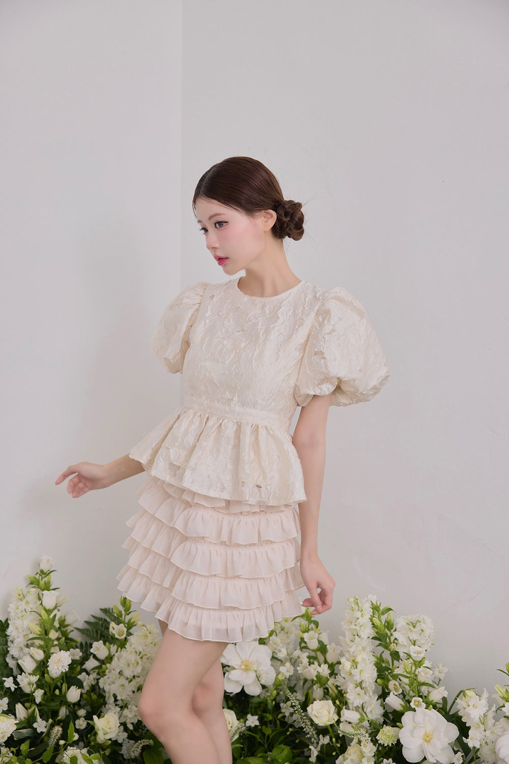 Butterfly jacquard peplum tops