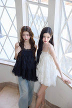 Volume lace sheer cami tops