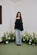 Volume lace sheer cami tops