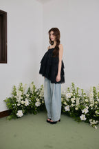 Volume lace sheer cami tops