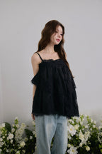 Volume lace sheer cami tops