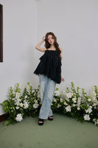 Volume lace sheer cami tops