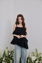 Volume lace sheer cami tops