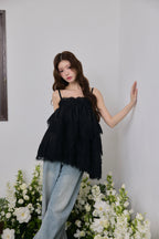Volume lace sheer cami tops