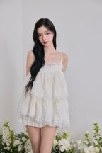 Volume lace sheer cami tops