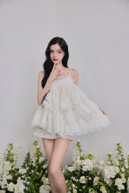 Volume lace sheer cami tops