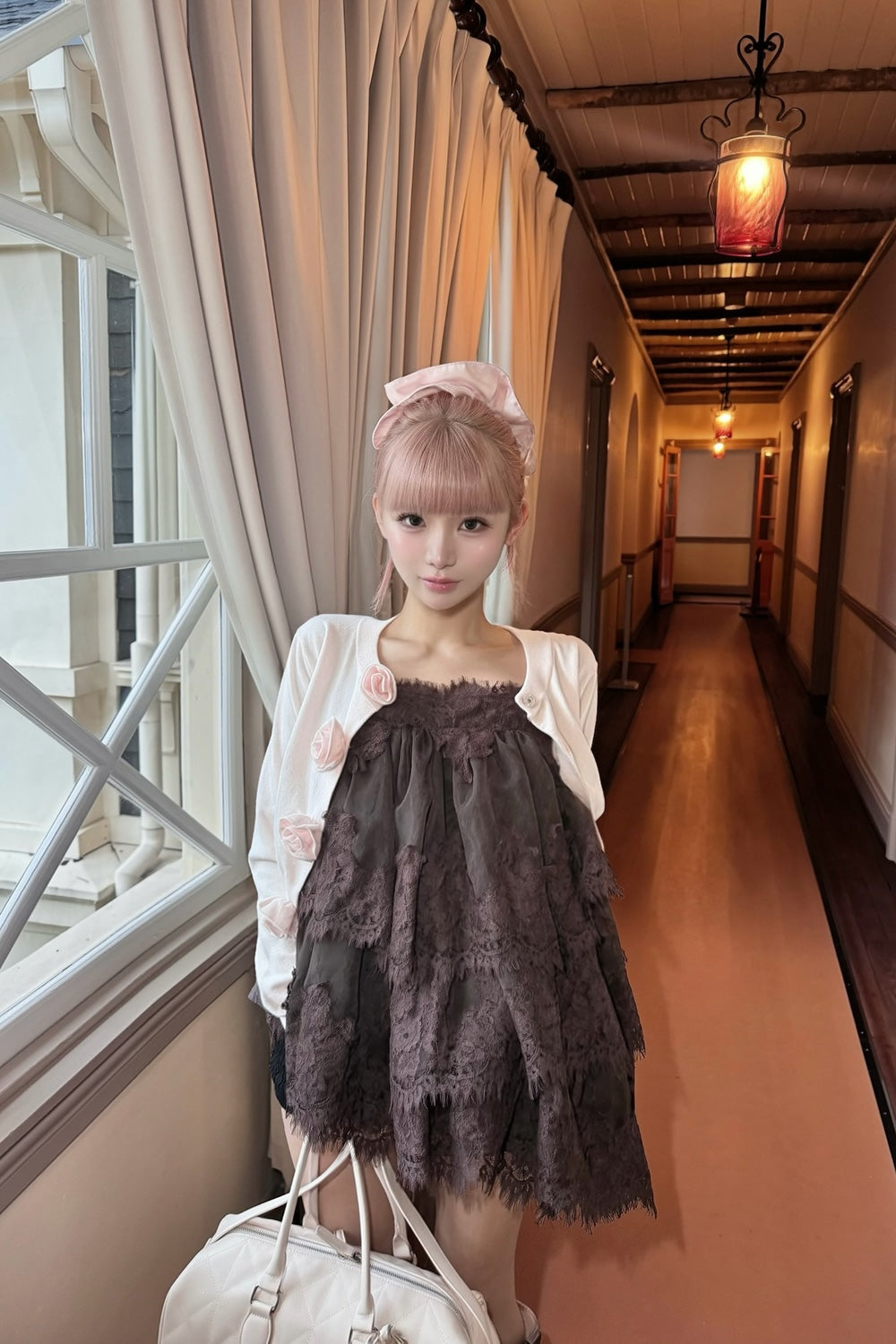 Volume lace sheer cami tops