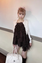 Volume lace sheer cami tops