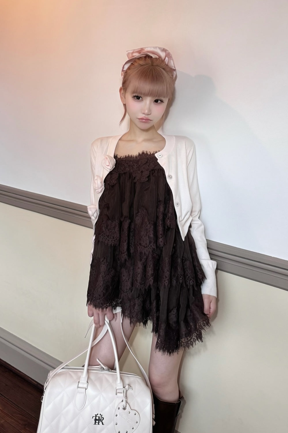 Volume lace sheer cami tops