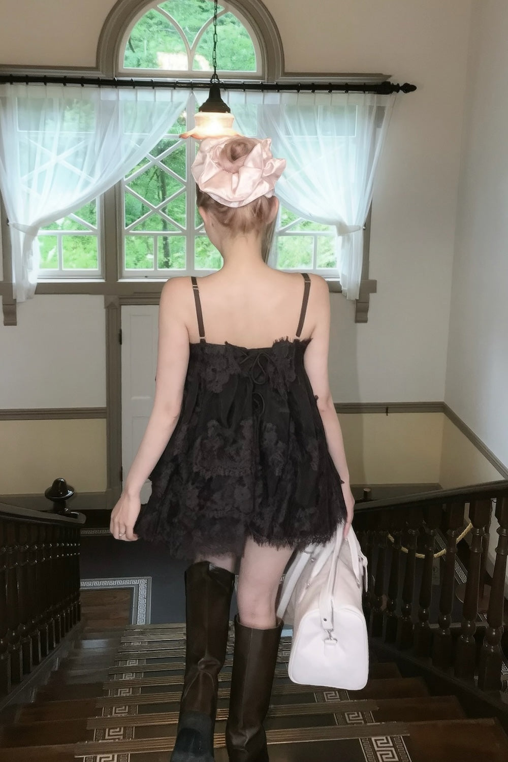 Volume lace sheer cami tops