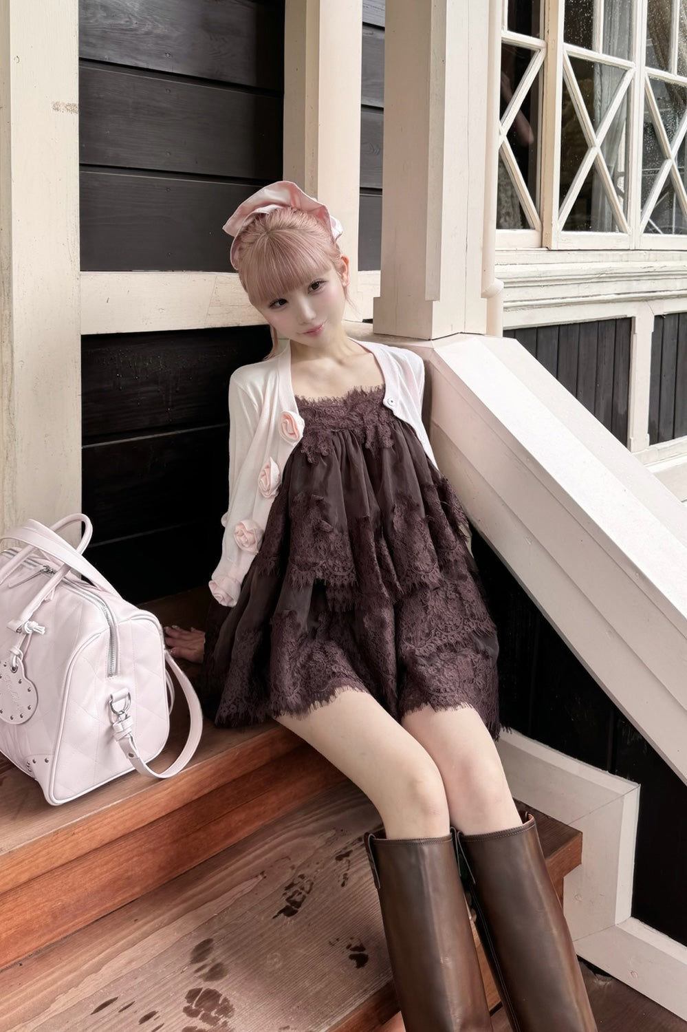 Volume lace sheer cami tops