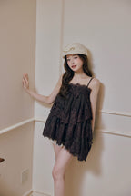 Volume lace sheer cami tops