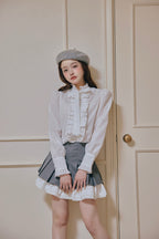 Stand collar frill blouse