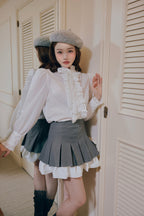 Stand collar frill blouse