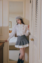 Stand collar frill blouse