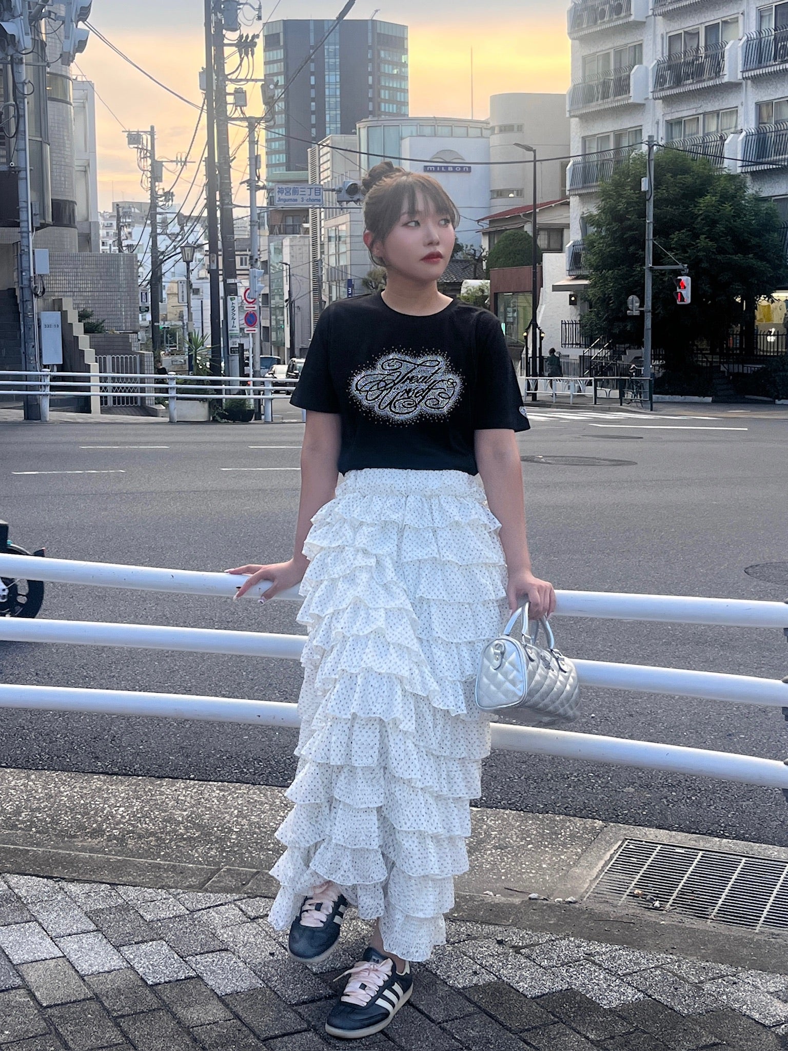 girly lace dot long skirt