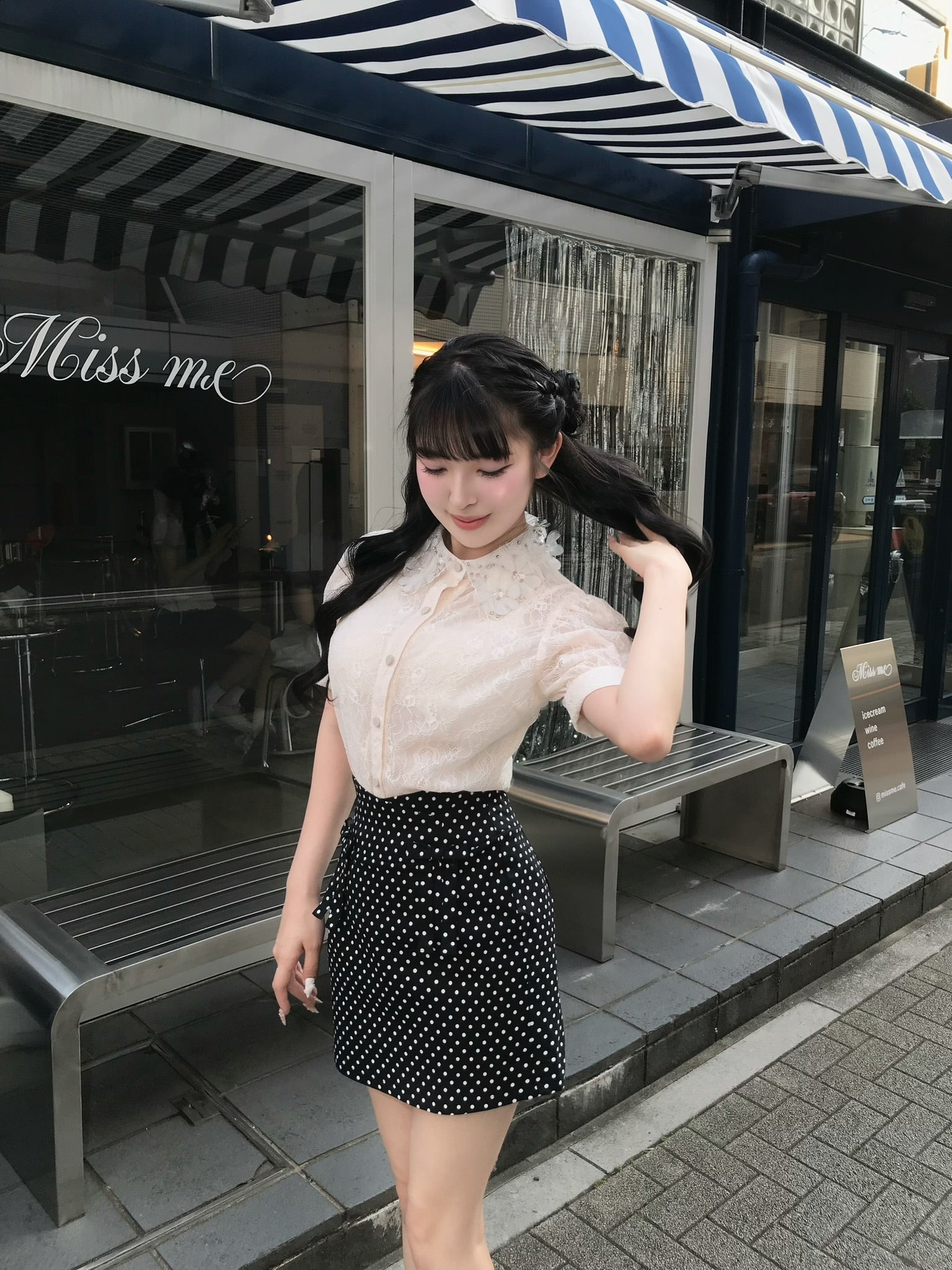 highwaist dot ribbon skirt