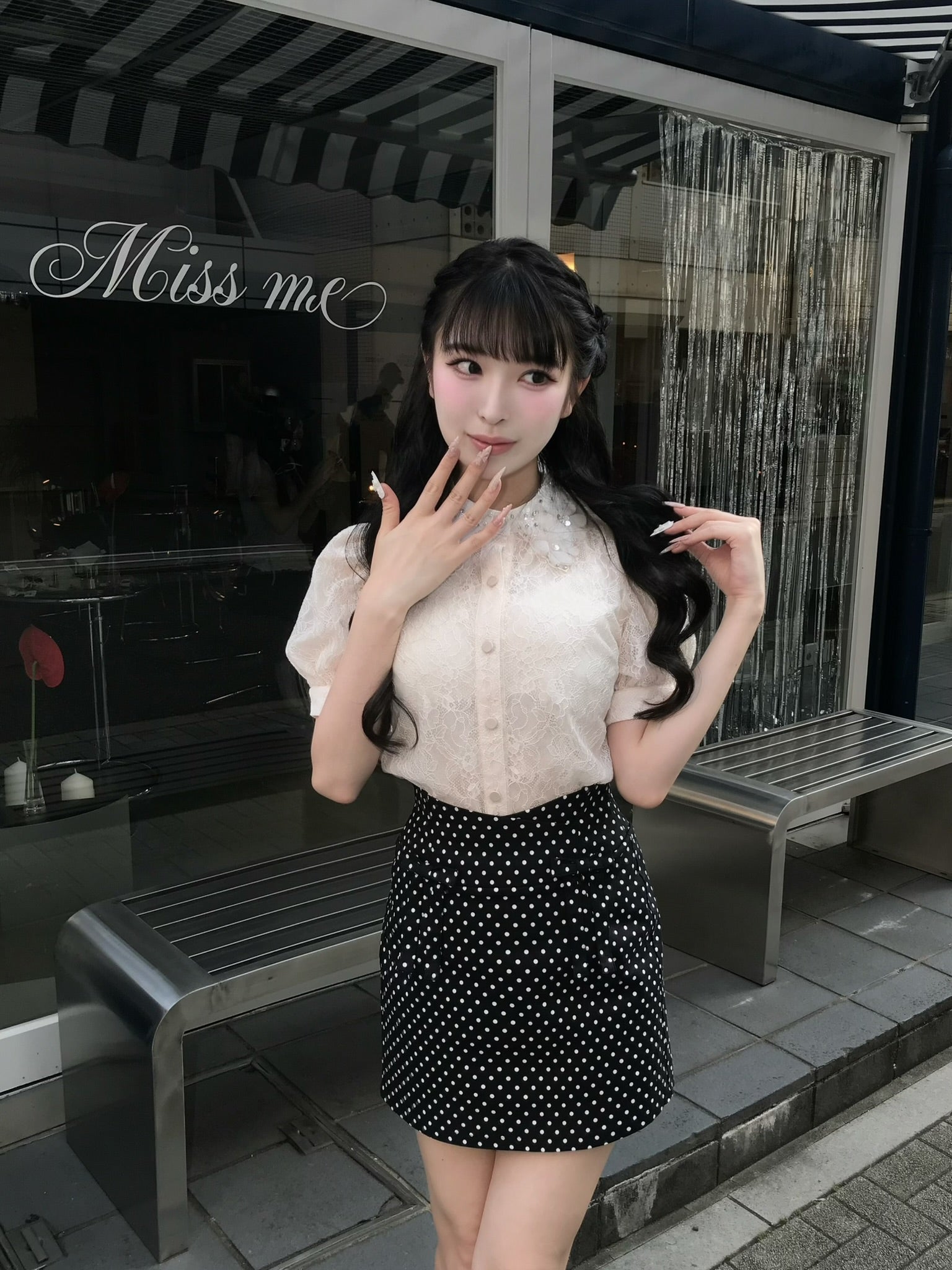 highwaist dot ribbon skirt