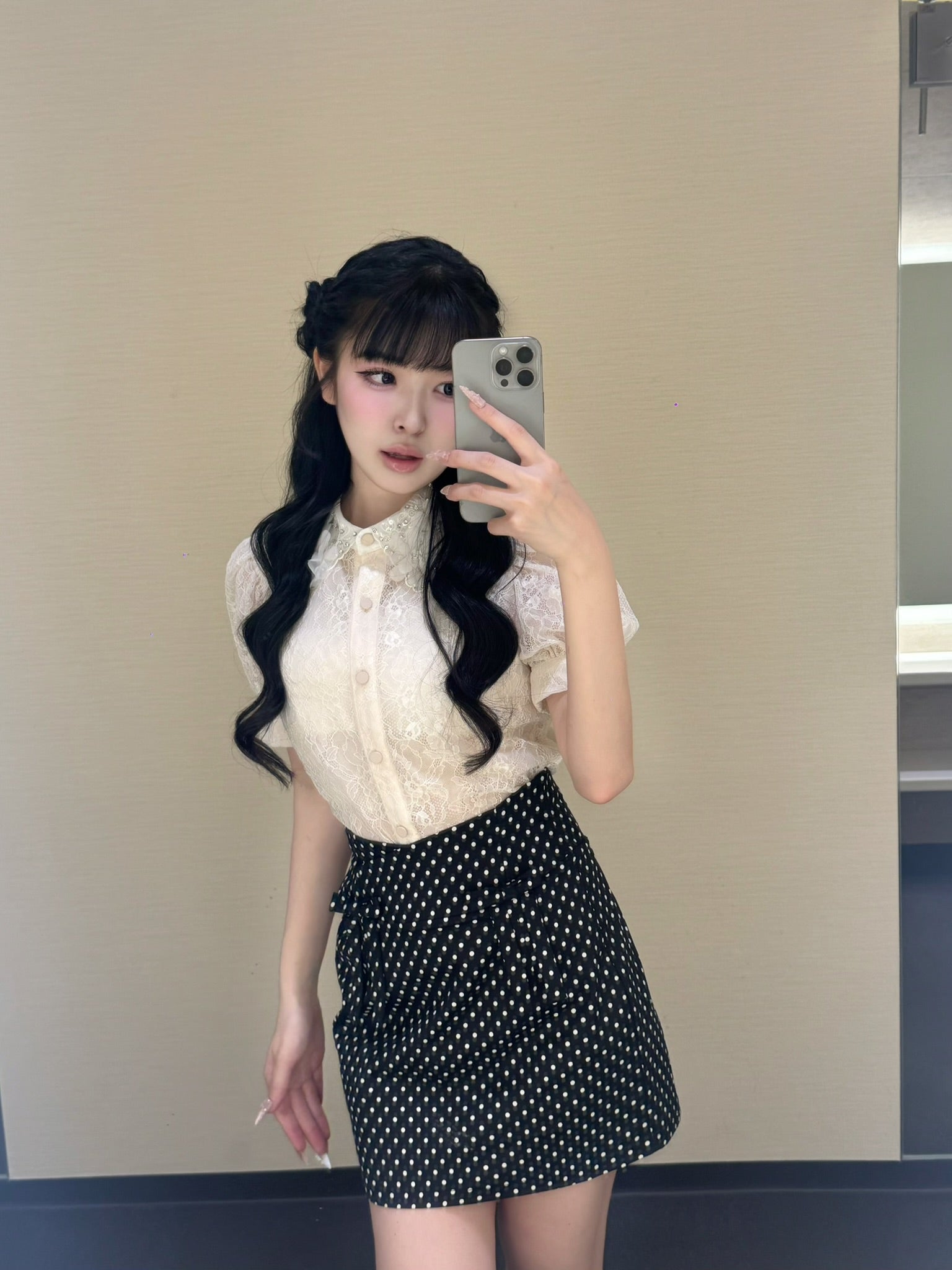 highwaist dot ribbon skirt