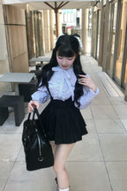 Stand collar frill blouse
