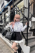 Stand collar frill blouse