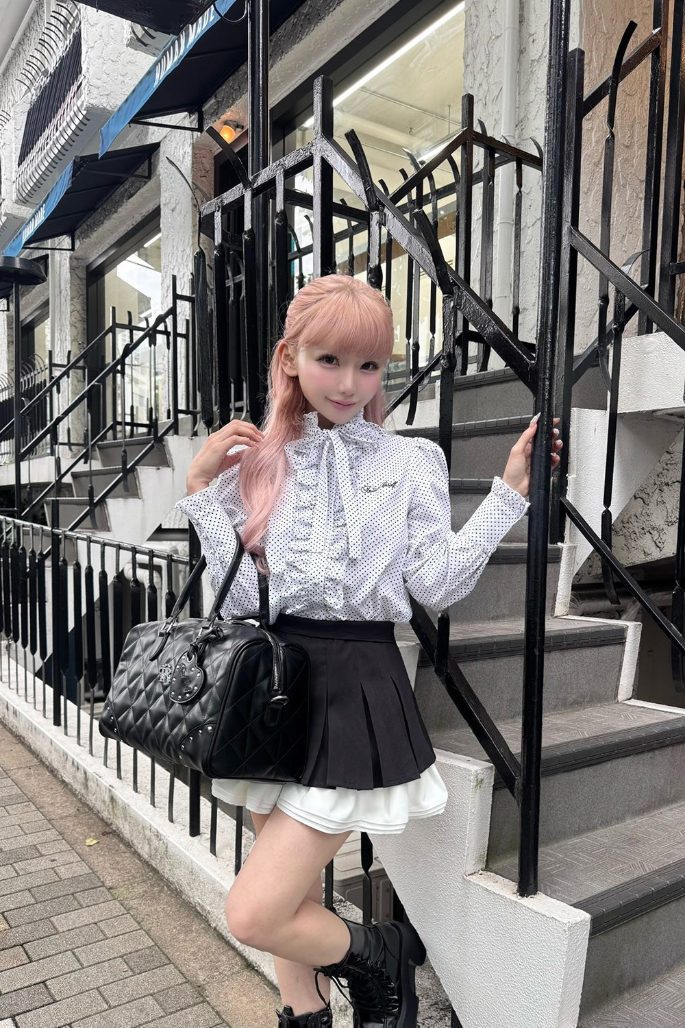 Stand collar frill blouse
