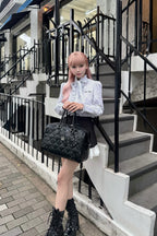 Stand collar frill blouse