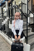 Stand collar frill blouse