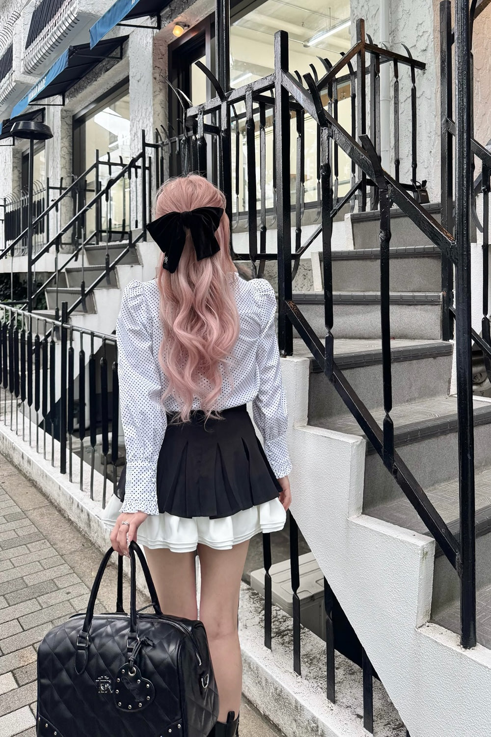 Stand collar frill blouse