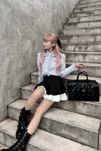 Stand collar frill blouse