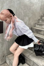 Stand collar frill blouse