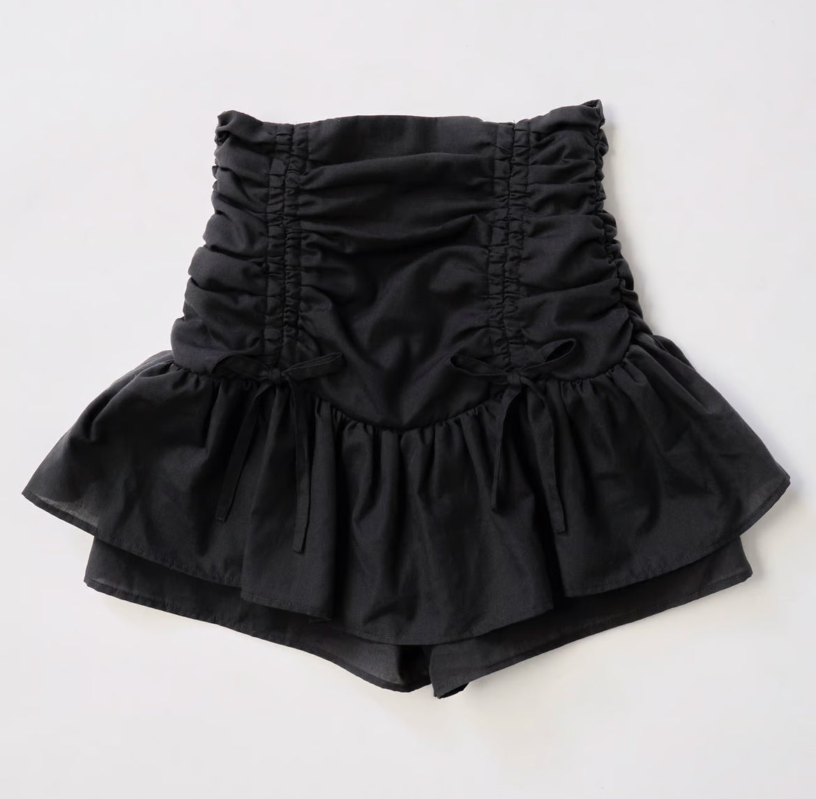 drawstring ribbon tiered skirt pants