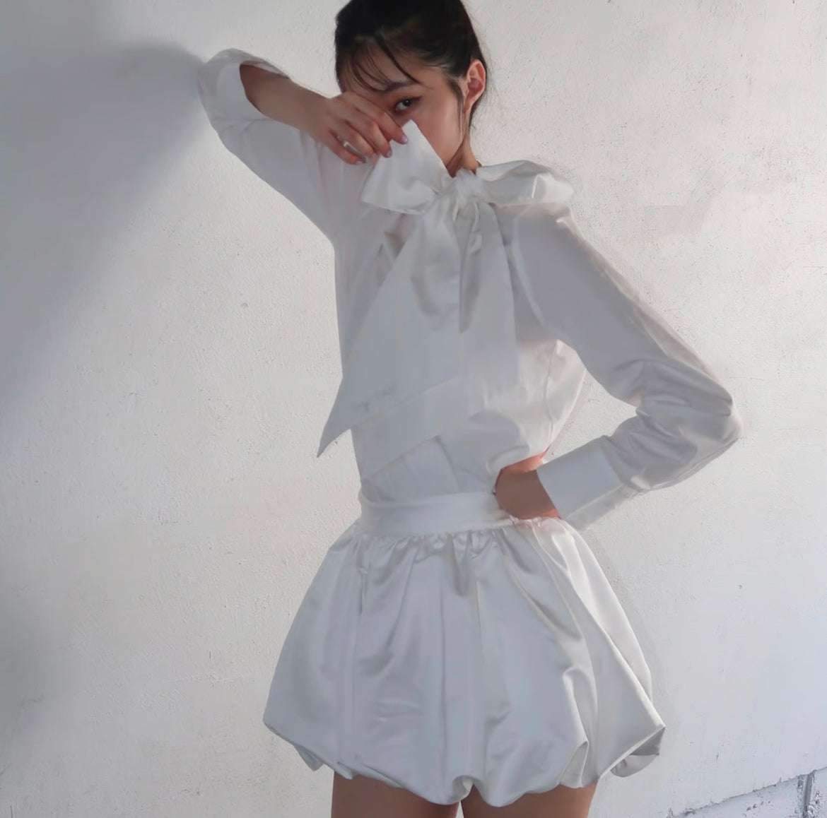 basic ribbon tie blouse