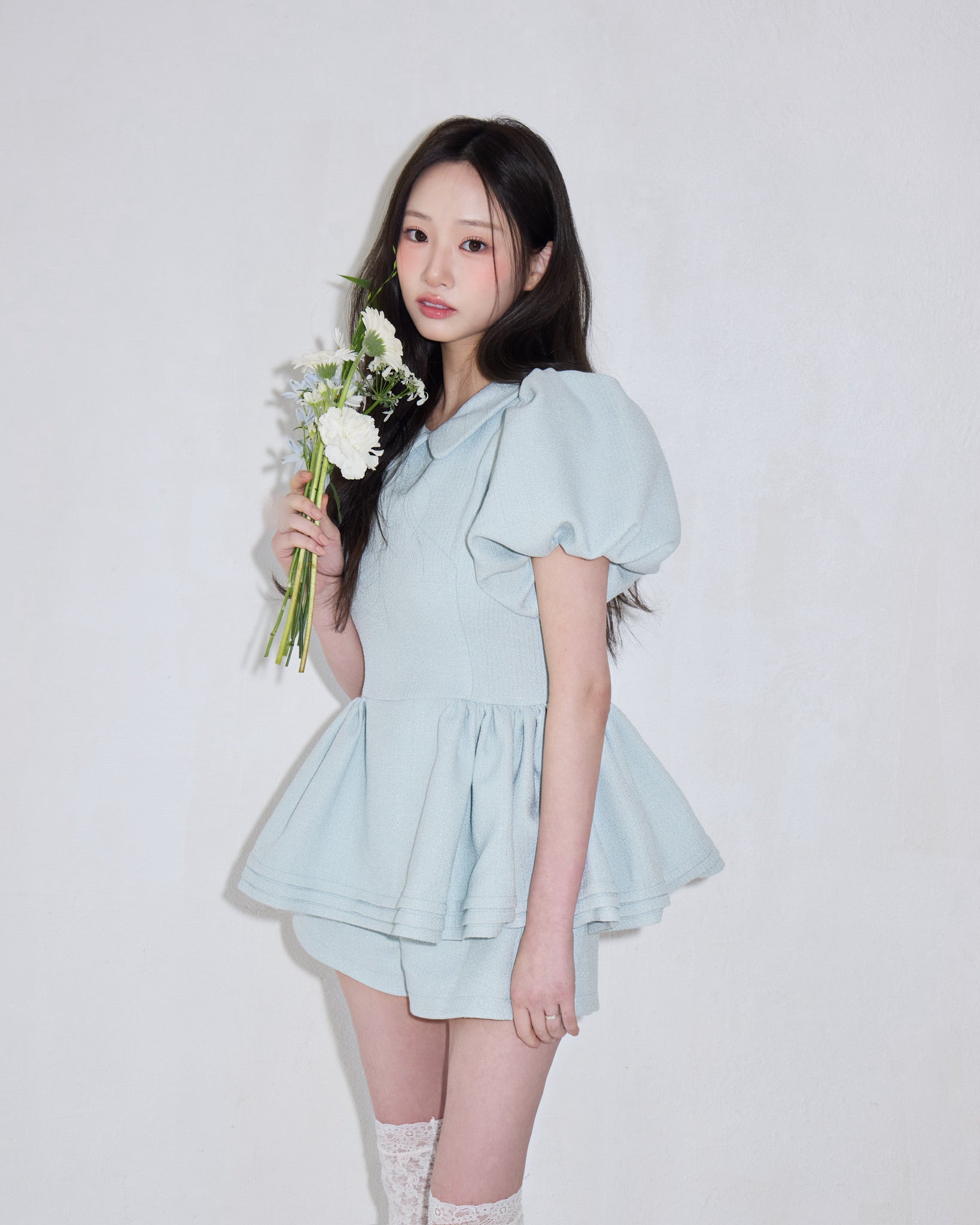 Daisy puff sleeve tweed tops