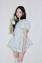 Daisy puff sleeve tweed tops