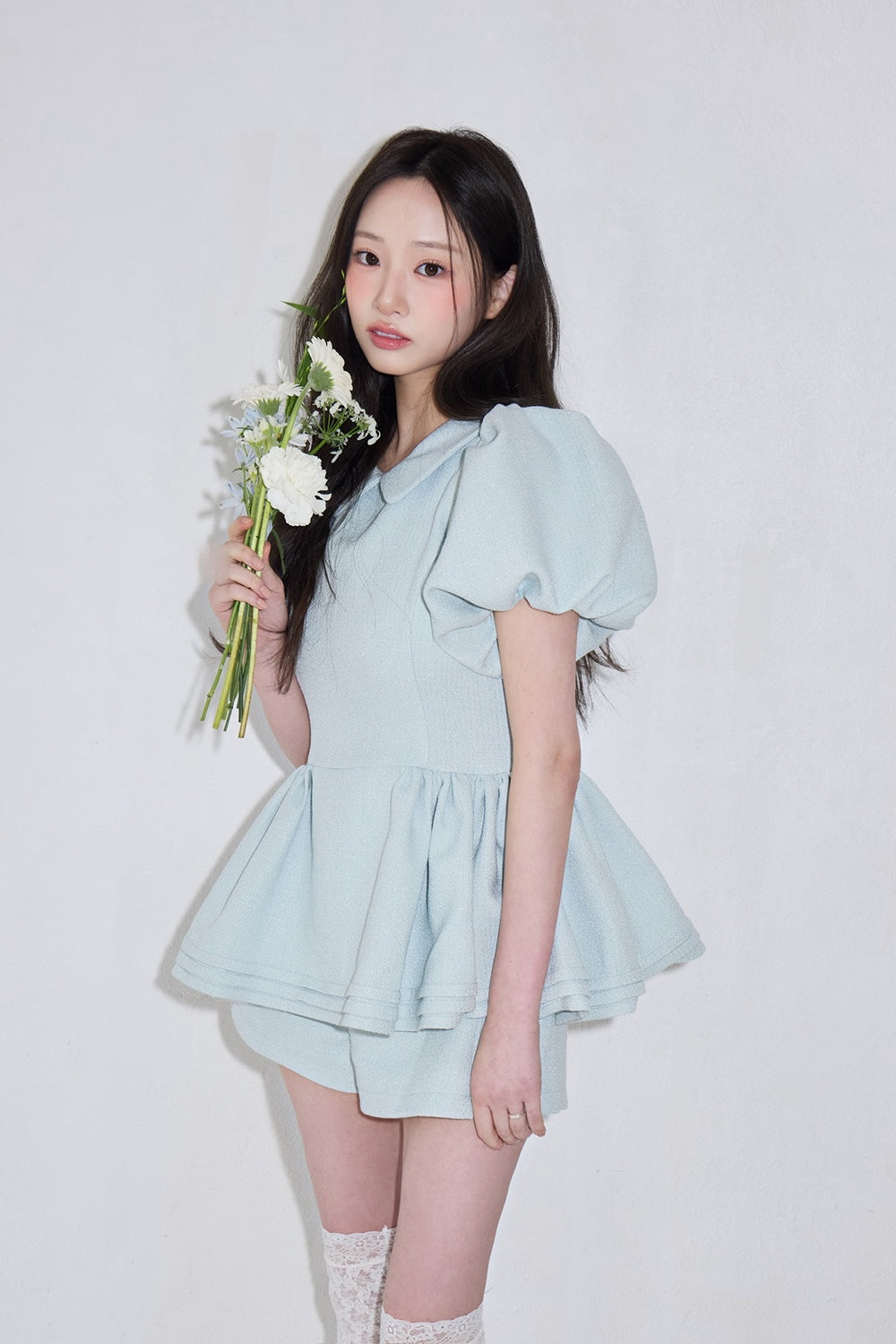 Daisy puff sleeve tweed tops