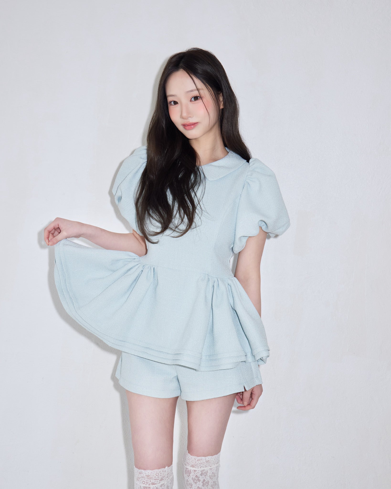 Daisy puff sleeve tweed tops