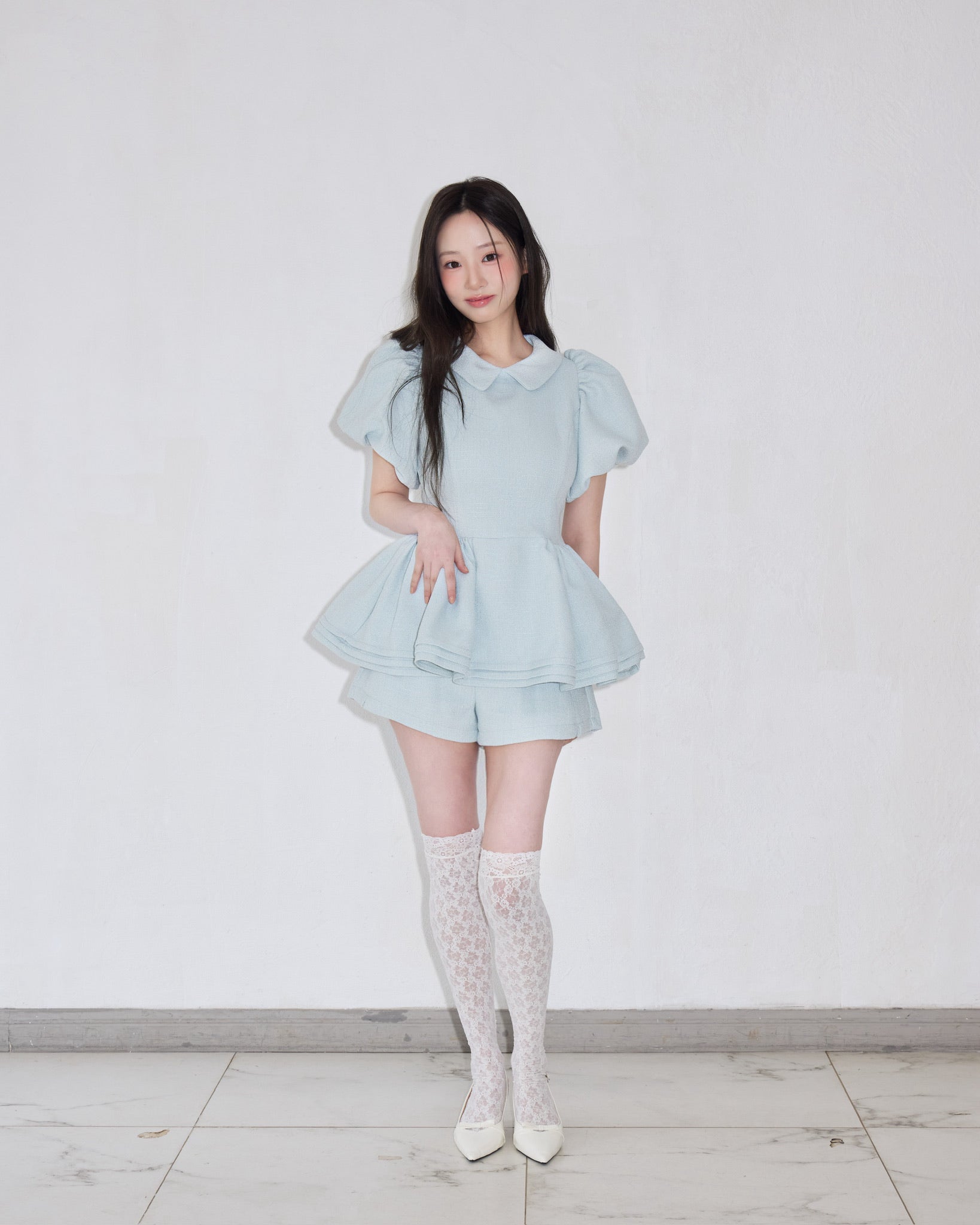 Daisy puff sleeve tweed tops