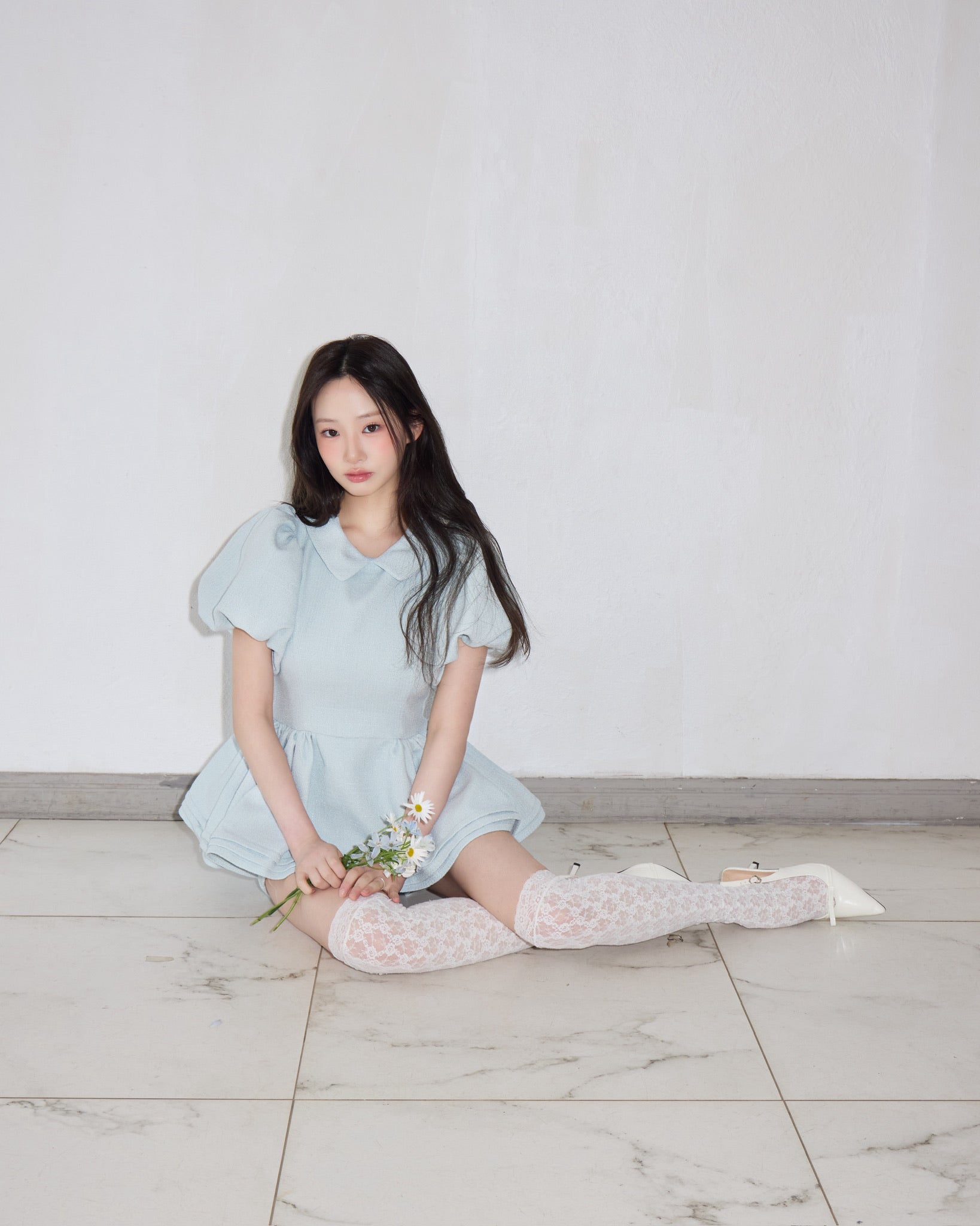 Daisy puff sleeve tweed tops