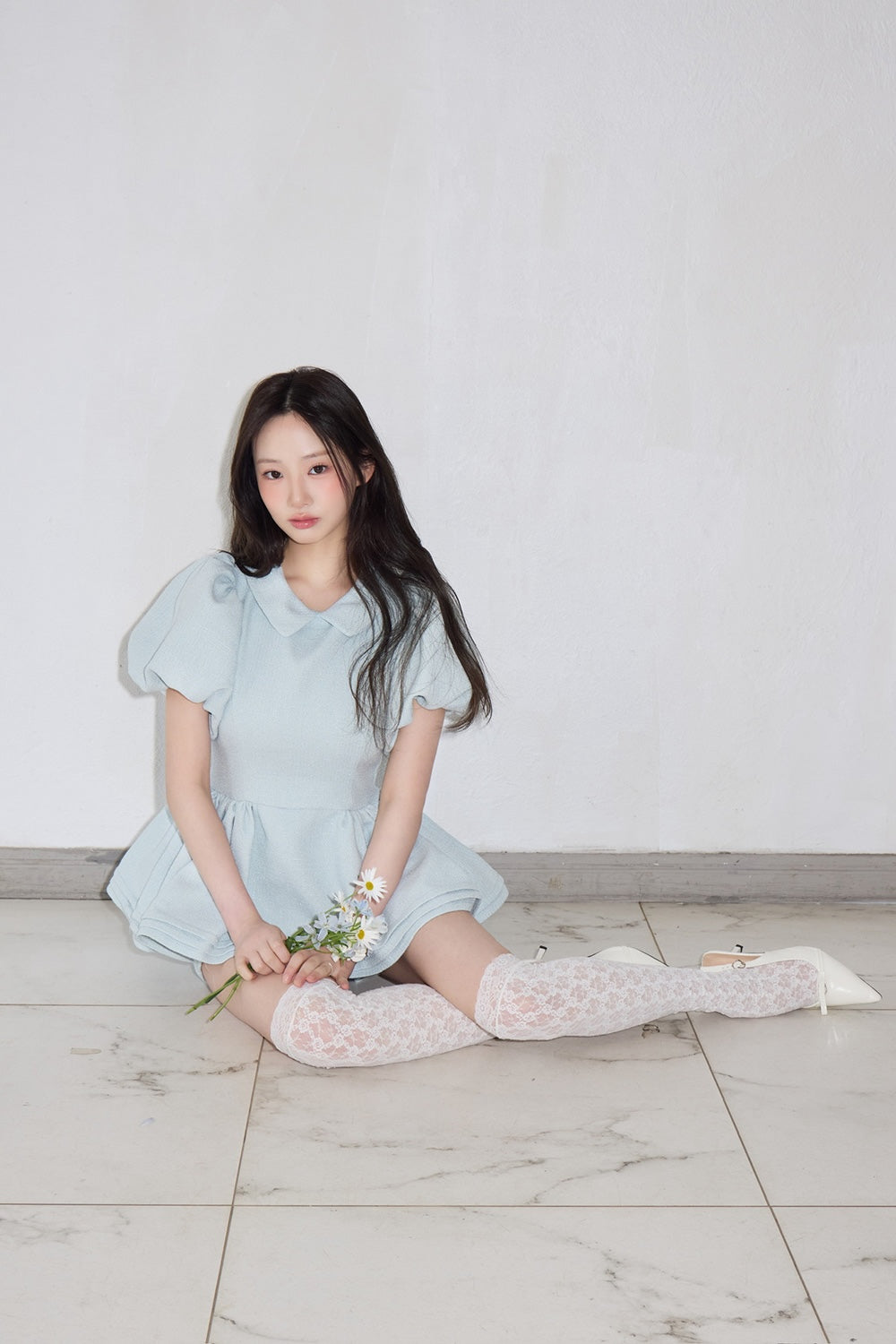 Daisy puff sleeve tweed tops