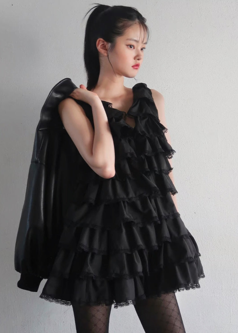 angel wings mini dress (black)
