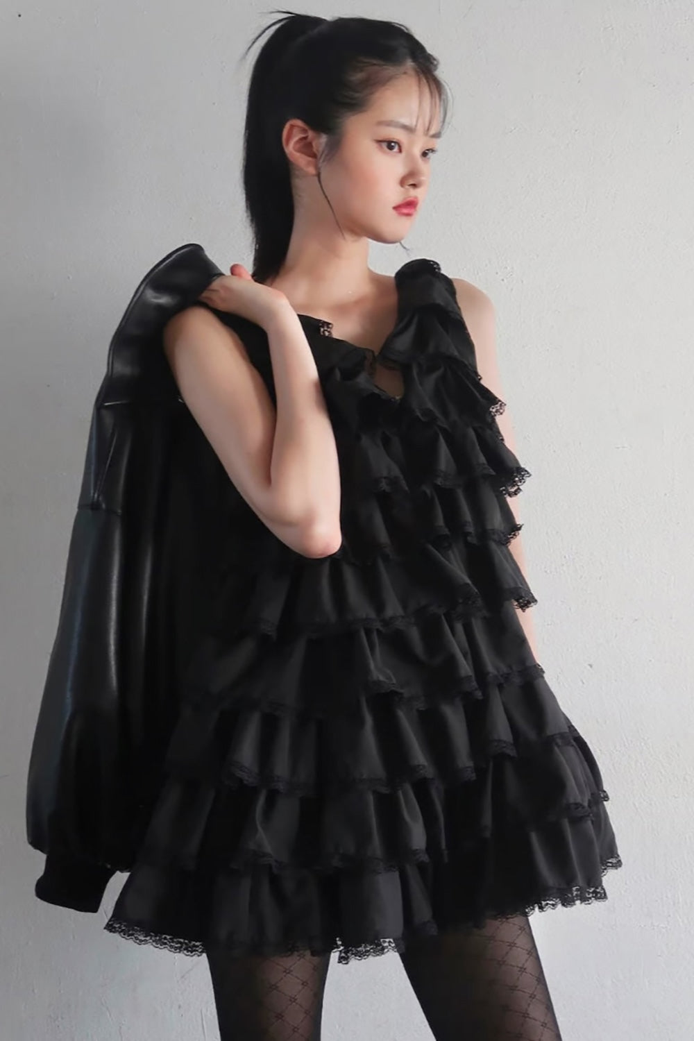 angel wing mini dress (black)