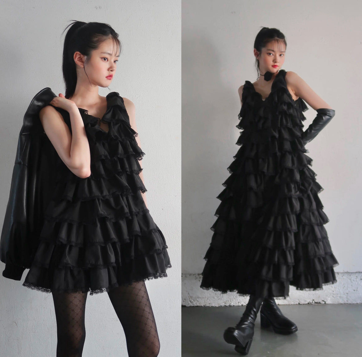 angel wings mini dress (black)